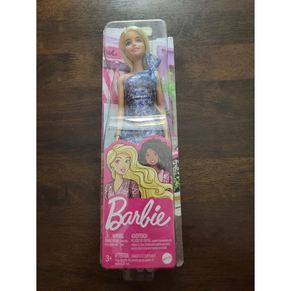 Barbie Glitz Fashion Doll Blonde with Blue Shimmer Sparkle Off Shoulder Dress - Picture 1 of 8